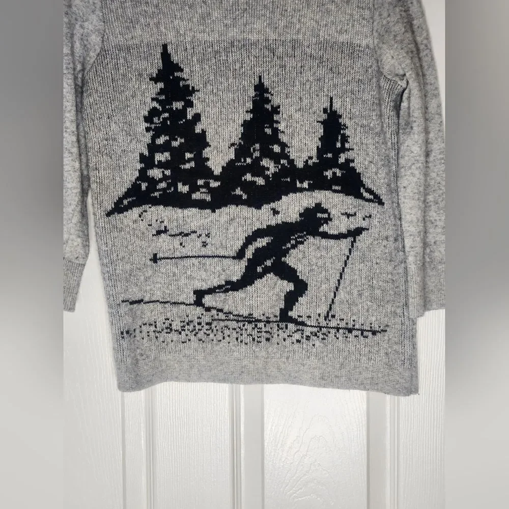 J.Crew M Gray Black 3/4 Slvs WOOL Blend Knitted Ski Print Women's Sweater